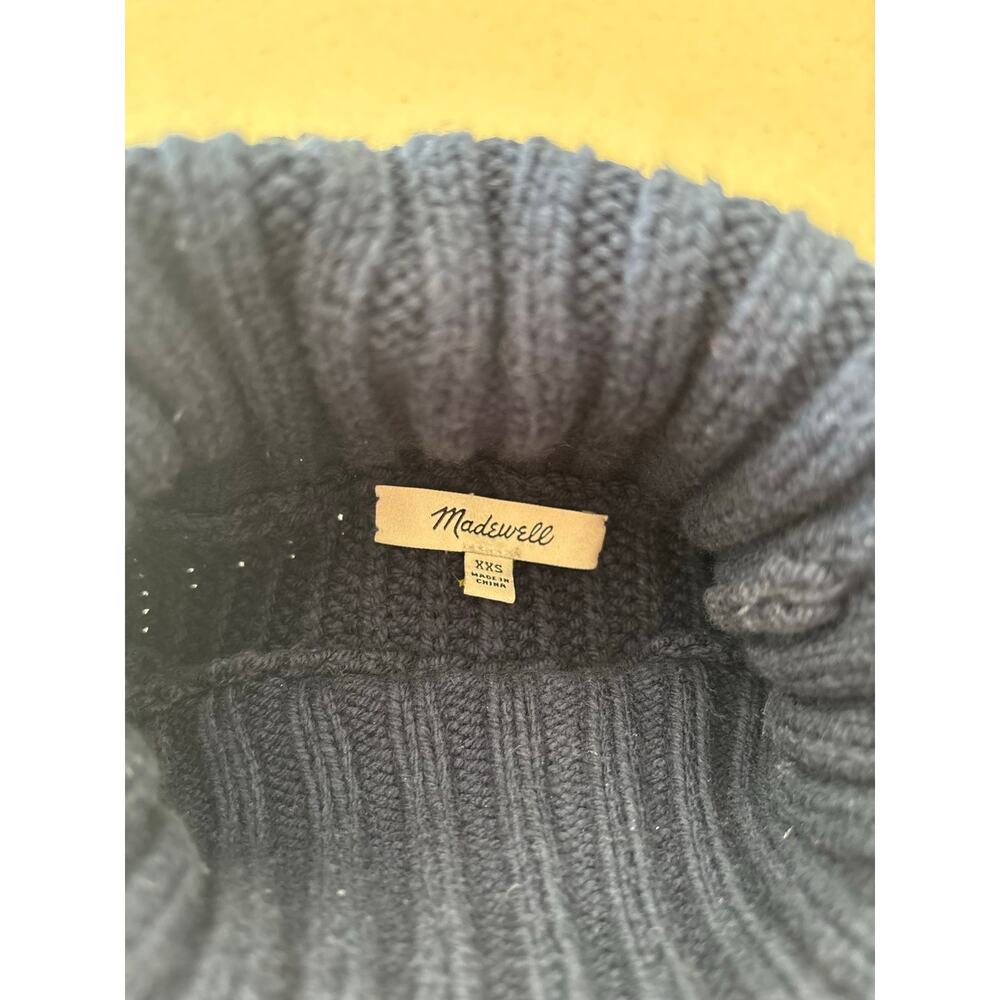 Madewell Striped Turtleneck Sweater XXS Navy Blue Ivory Chunky Knit Pullover - Picture 9 of 9